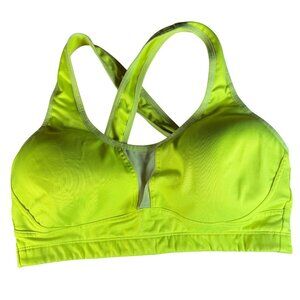 Saucony Curve Crusades Neon Yellow Green Padded Sports Bra Size 36C
